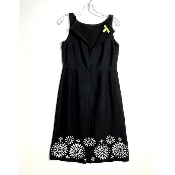 Sigrid Olsen Sleeveless Embroidered Silk Linen A Line Dress Black White Womens 4 - Picture 9 of 12